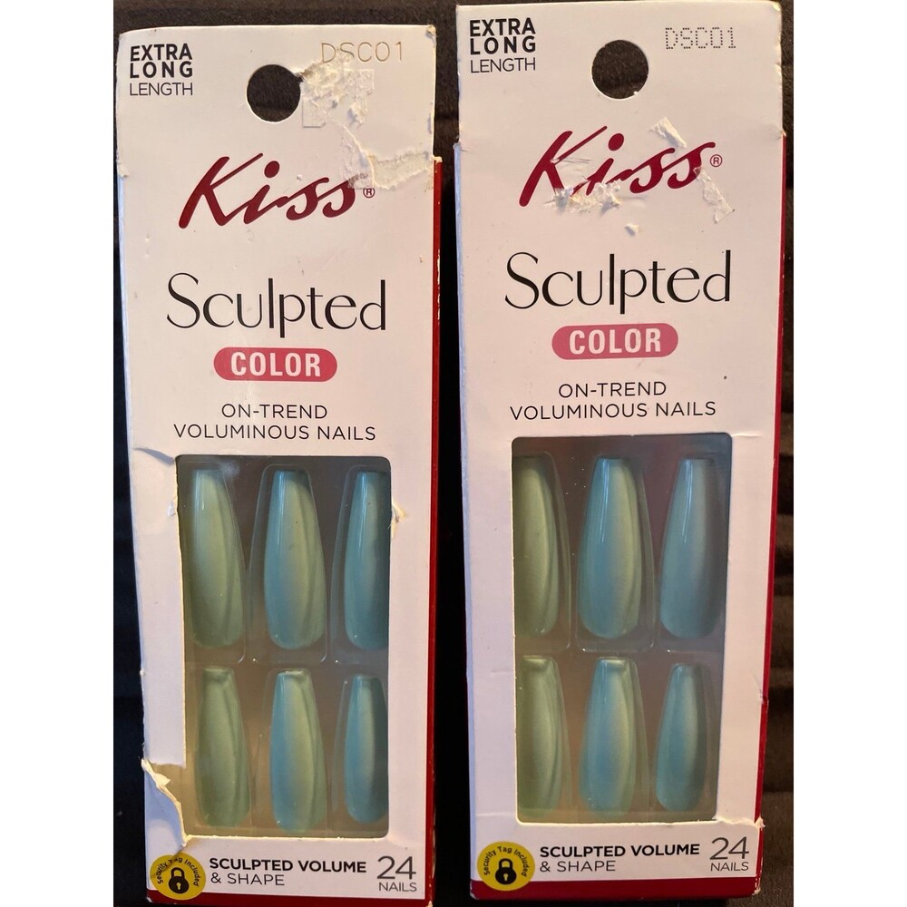 Kiss Sculpted Color On-Trend Voluminous Nails Extra Long Bundle X2 New Mint
